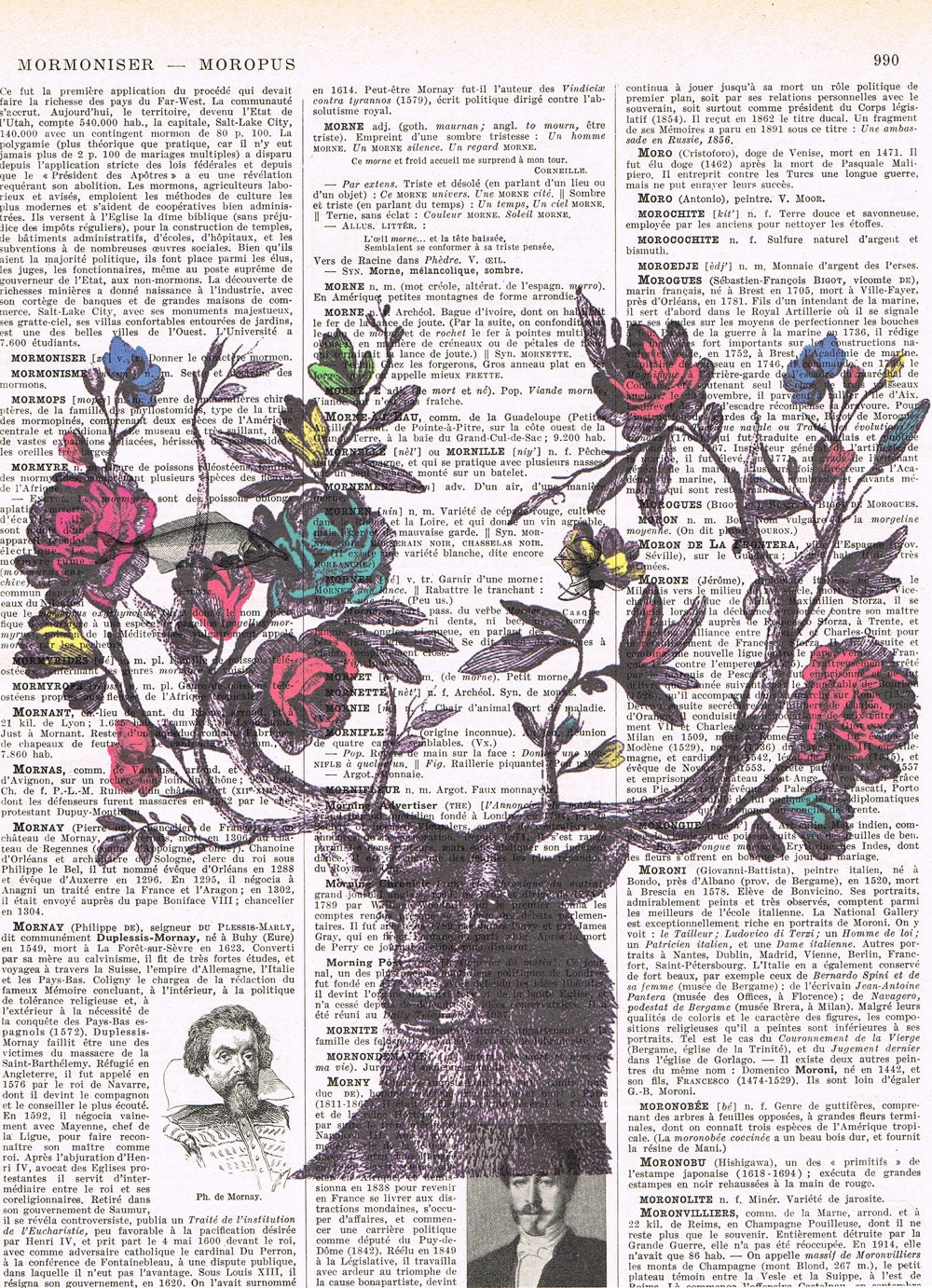 Roses.Flowers.Deer,Antique Book Page Print gift/ home decor, Birthday, buy 3 get 1 FREE.wife,french.paris.fathers day.colour.mom
