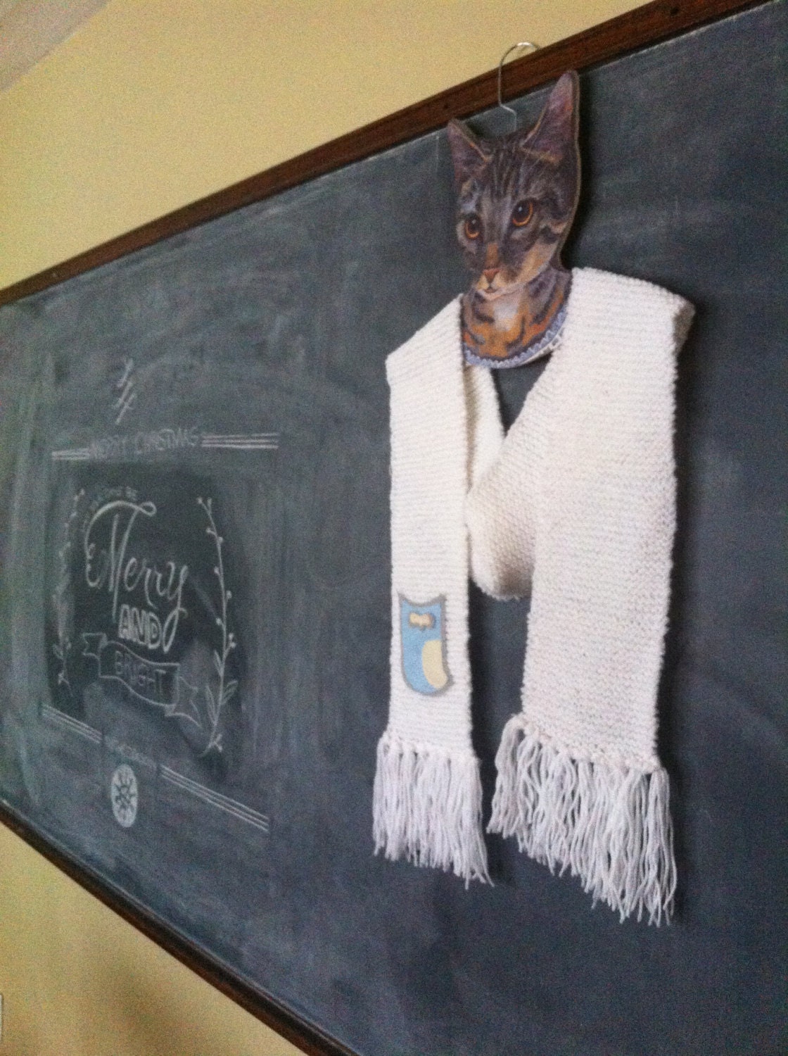 Soft White Handmade Scarf with Winter Owl