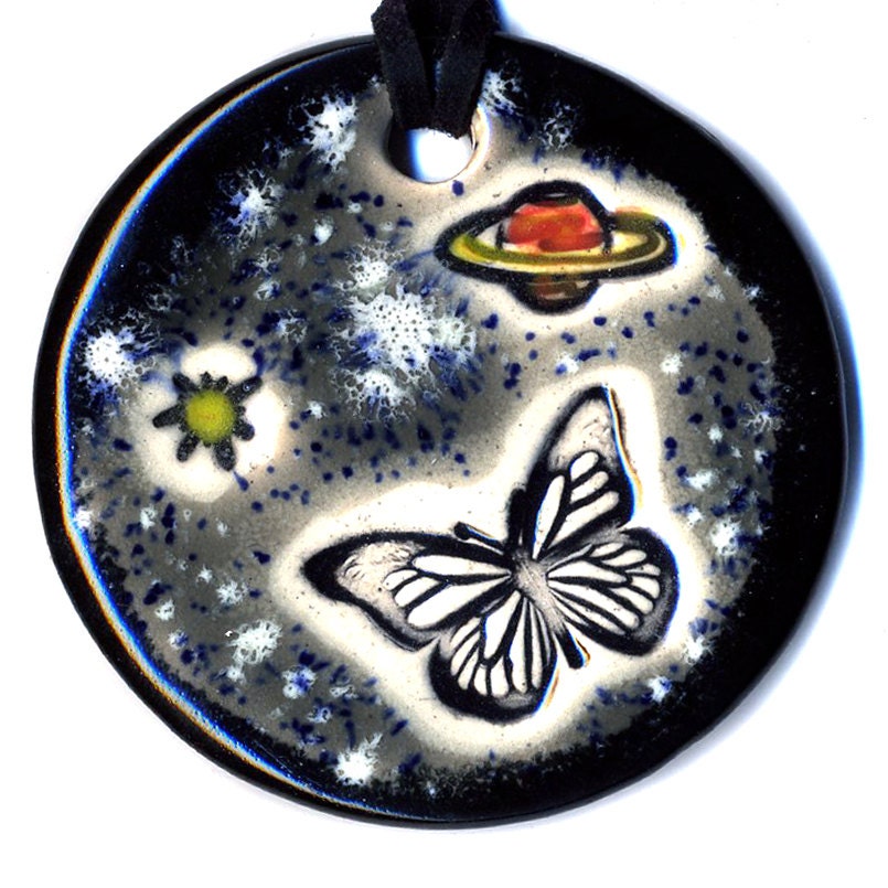 Butterfly Nebula a Ceramic Necklace In Black and Gray
