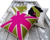 Britannia 3-set of cushions in black, green & hot pink.