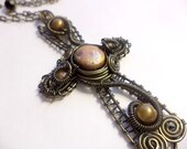 Golden Celtic Cross Wire Wrap Necklace