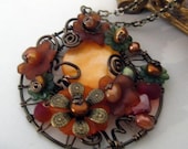 Secret Garden Wire Wrap Necklace Pumpkin Blossom