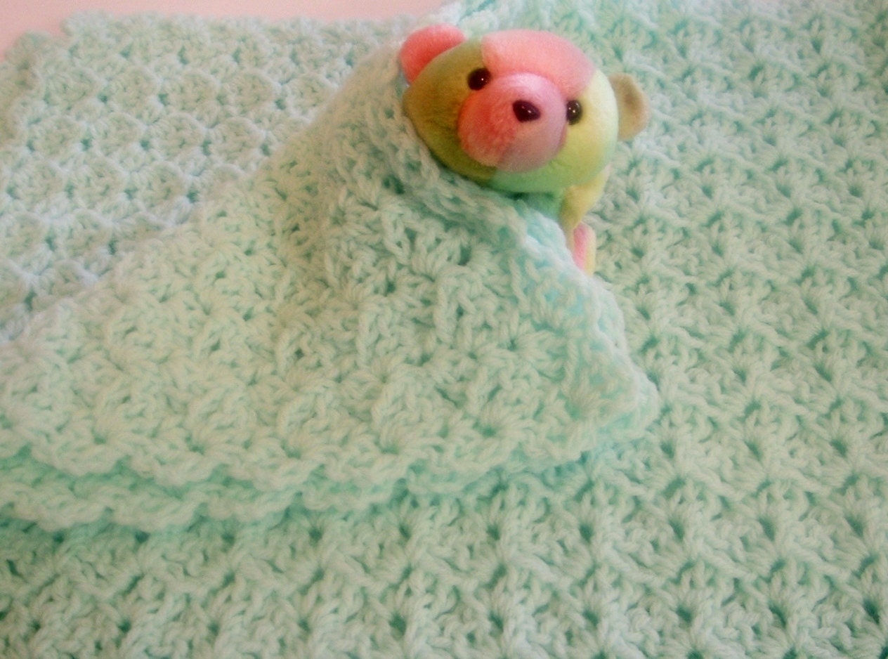 Crocheted Baby Afghan Receving Blanket Pale Green
