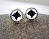 Cat Silhouette Earrings - Small Petite Calligraphy Earrings with Kitty Cameo - Bridesmaid Jewelry, Mothers Day Gift, Cat Lover, Pet Owner