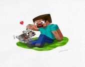 a boy and his dog - minecraft print