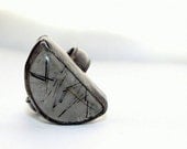 20% off sale Black and white stone ring, black tourmilated quartzring, oxidized sterling silver ring, size 7, half moon statement ring