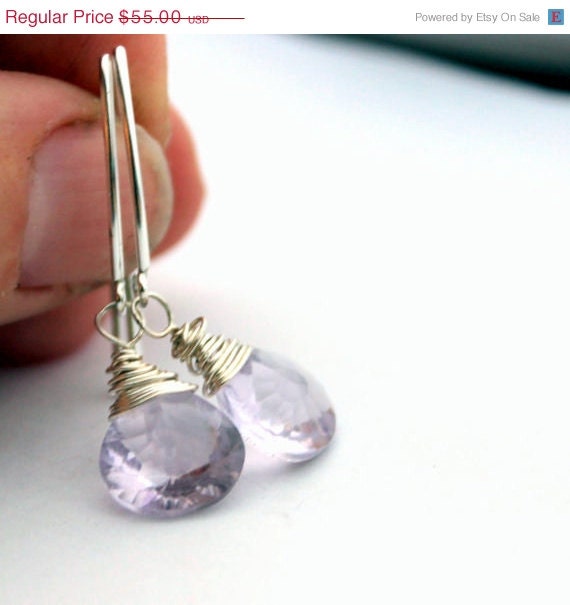 20% off sale Rose amethyst earrings, sterling silver, double concave cut gemstone earrings, February birthstone