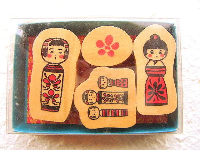 Japanese Rubber Stamp Kokeshi Dolls