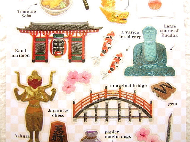 Japanese Stickers   Traditional Japanese Castle Sushi Mount Fuji (S101)