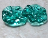 Handmade Lampwork Glass Disc Bead Earring Pair Set - Teal Ruffles
