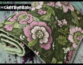Secret Garden Punk Rock baby or toddler girl blanket Flowers Spiderwebs and skulls Olive and Dusty Rose Pink with Soft Green minky smooth