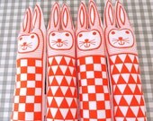 Geometric Bunny Rabbit by Jane Foster Screen Printed  fabric retro modern Scandi