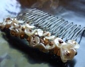 Keishi Pearl Rose Gold Swarovski Crystal Haircomb, Bridal Hair Piece
