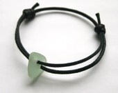 Aqua Green Seaglass Beach Glass Adjustable Cotton Knotted Bracelet Double Drilled