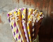 Purple & Yellow Paper Straws -- Set of 25 -- Lavender - Lemon, Tangled Party Theme Il_170x135