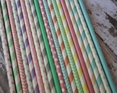 30 Pastel Rainbow Party Straws -- Paper Straws -- Beach Assortment -- Cream, Mint Green, Gray, Pastel Pink, Blue, Peach and Lavender Il_170x135