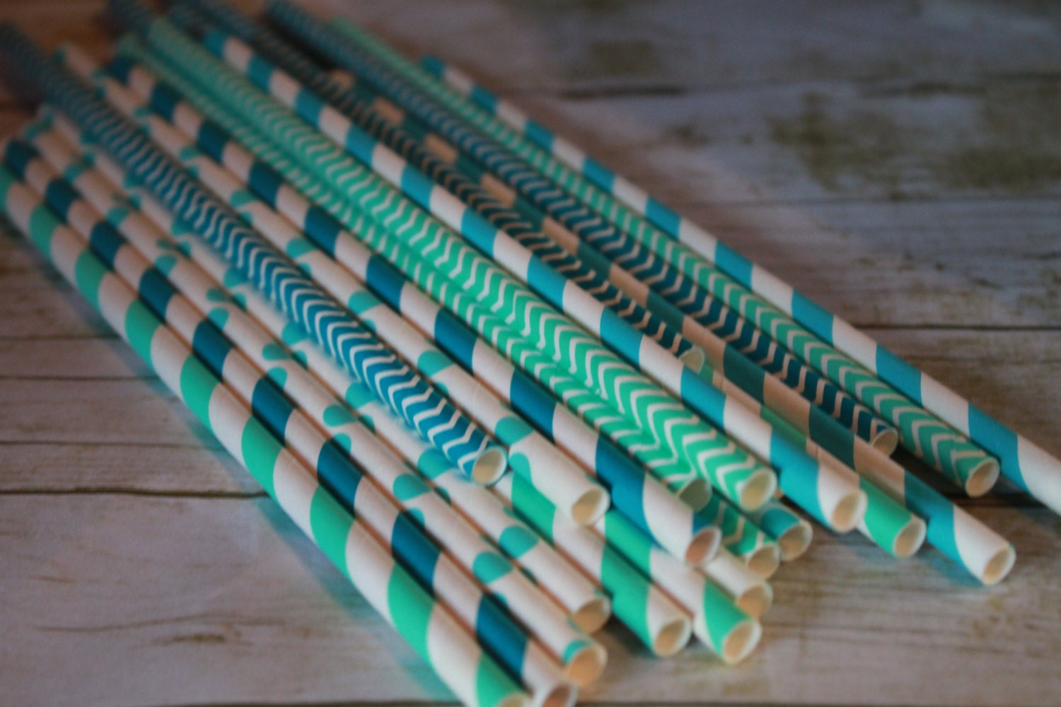 Ocean Party Straws Set of 30 stripes-dots-chevron-solid-Turquoise Aqua Paper Drinking Straws Il_170x135