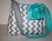 Womens Digital Slr CAMERA Bag Purse  Hobo Market Grey Chevron Stripe Teal / Foam Padding