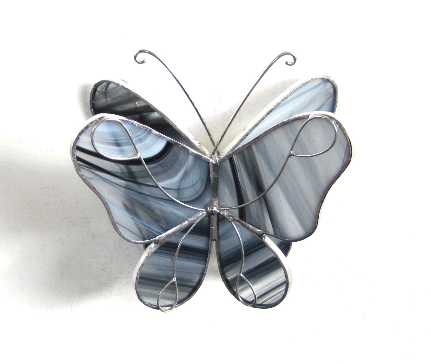 Zebra Wings - Small 3D Stained Glass Butterfly Twirl - Black and White Home Garden Decor Suncatcher Yard Art Hanging 3 Dimensional Ornament