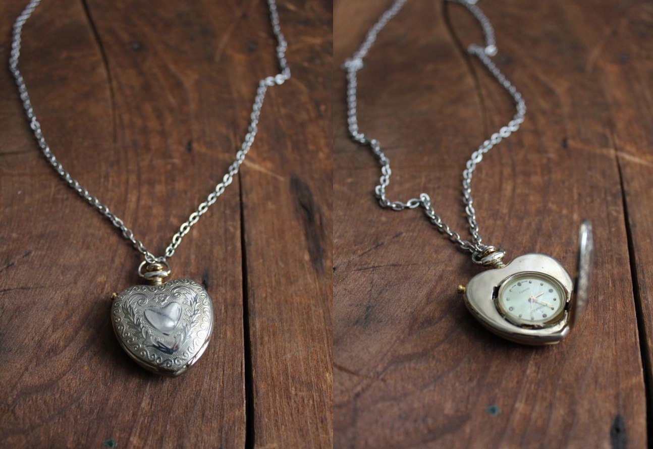 watch locket necklace / heart locket necklace / watch necklace