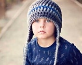 Toddler Boy Hat  Ear Flap Hat Aviator Beanie with Tassels  Charcoal Gray Light  Gray Blue  12 to 36 months