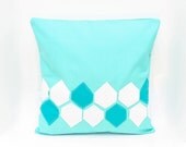 Geo Modern Stone Applique Pillow Cover in Aqua