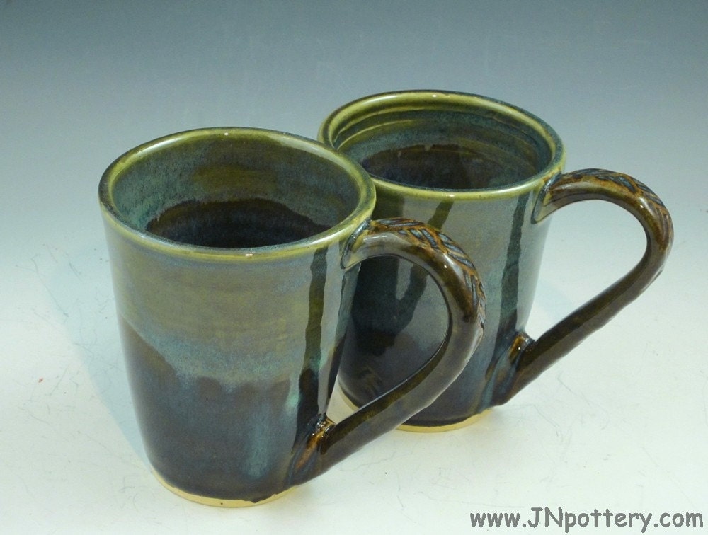 Ceramic Coffee Mug, Stoneware Tea Cup, Drinking Vessel, Green and Blue  m168