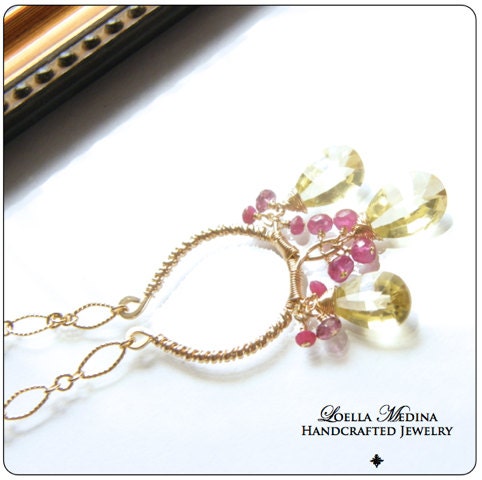Pink Sapphires Yellow Quartz Gold Filled Limited Edition Necklace