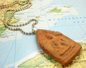 Thai Buddha Tablet Necklace on Long Silver Ball Chain