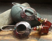 Handmade Copper Domed Charm Dangle earrings in Czech glass, sterling silver, and ceramic