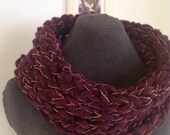 Burgundy Chunky Knit Infinity Cowl with Pink, Red and Ivory Accents