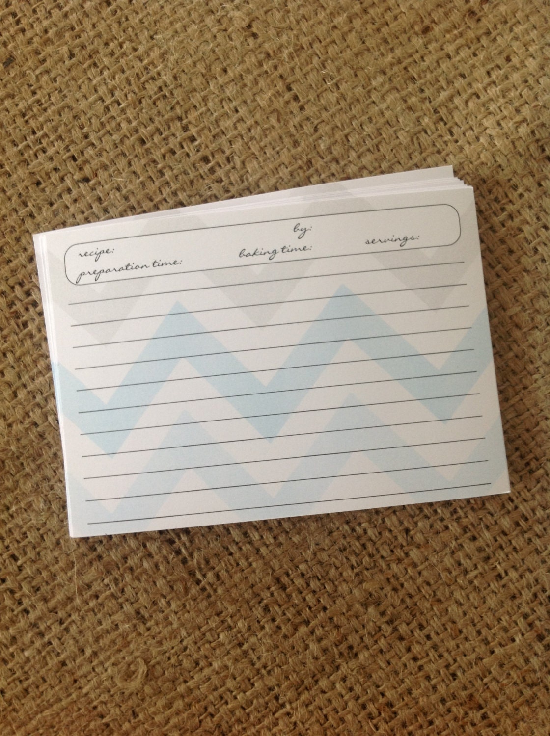 Blue and Grey Chevron Recipe Cards - Set of 20