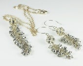 Wedding Necklace and Earrings, Rhinestone Disco Ball, Sterling Silver