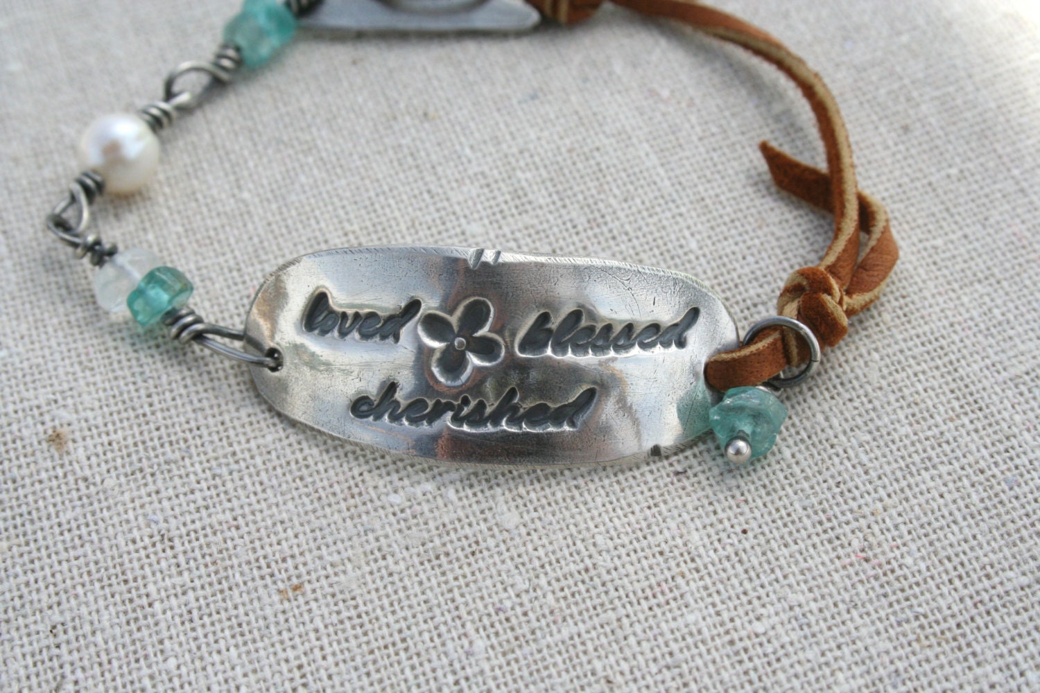 Rustic Silver Bracelet Collection - Blessed Bracelet in Leather and Lace