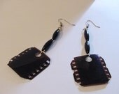 handmade photo negative and plastic black bead earrings French wires
