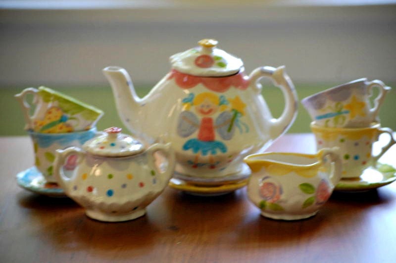 Fairy Personalized Little Girl's Tea Set  Handpainted. . . Teapot, creamer, sugar bowl and 4 matching tea cups