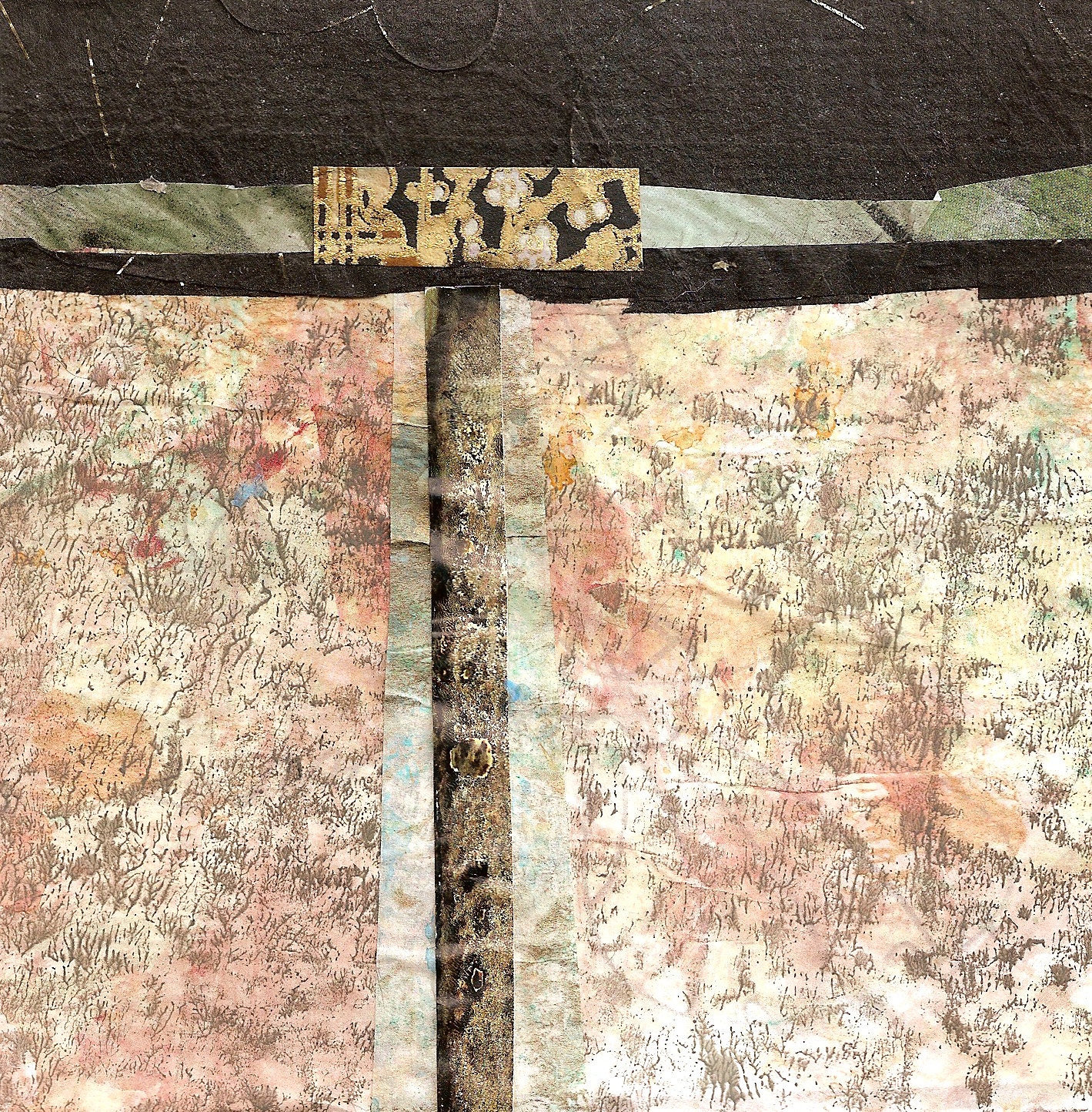 If Walls Could Talk - Collage with Hand Painted Papers 5 x 5 on 14 x 11 Backing