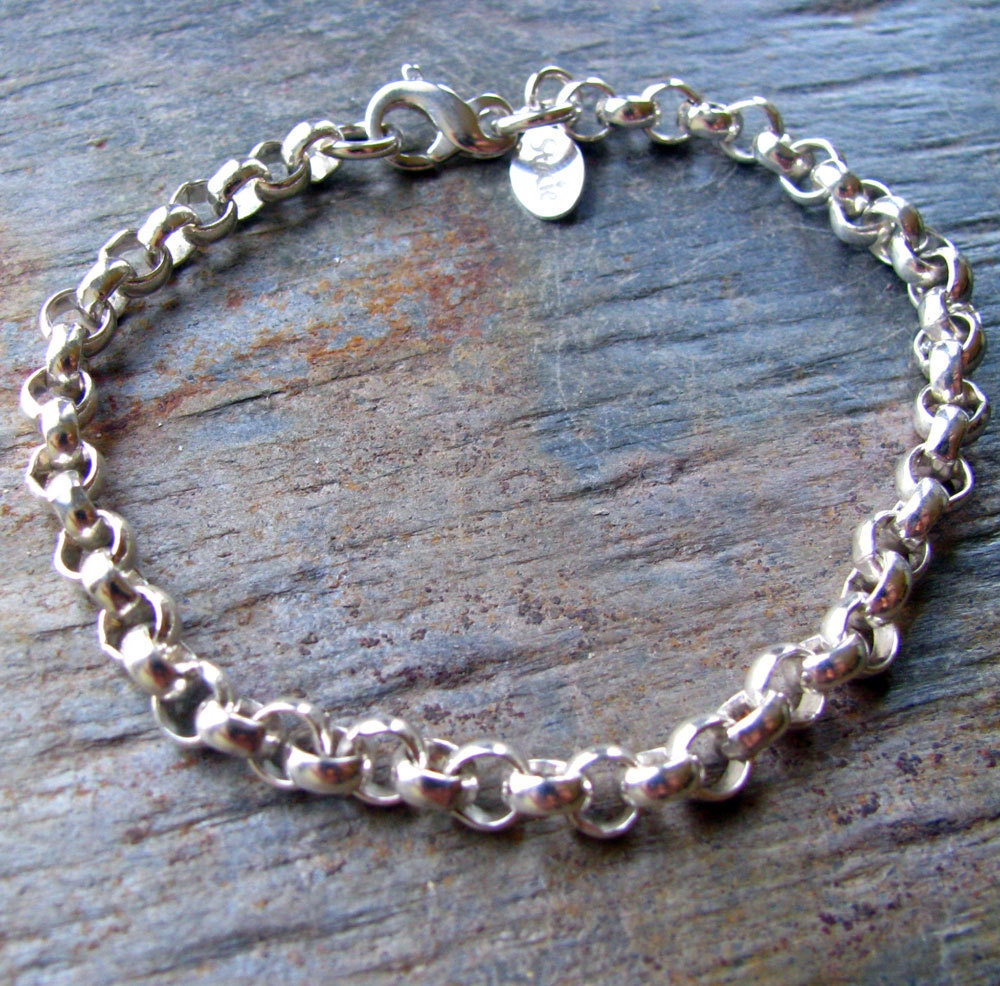 Sterling Silver Rolo Charm Bracelet, Sterling Silver Rolo Chain