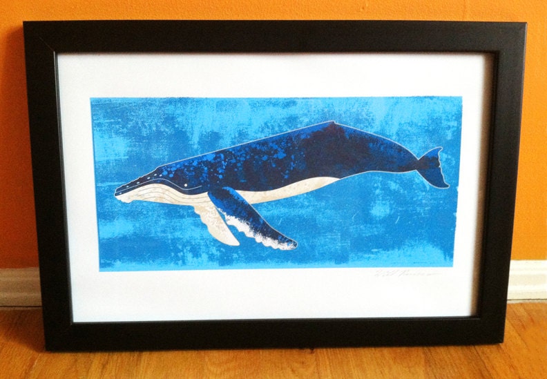 Humpback Whale graphic 11x17 Archival Matte Art Print from whales poster series. Blue - Sea - Ocean - Nautical - Animal - Design
