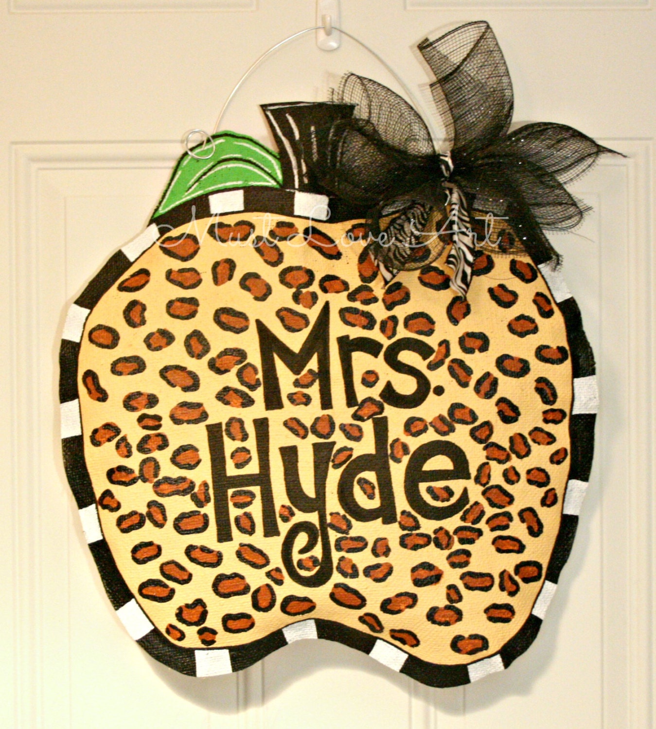 Jungle Safari Apple Burlap Door Hanger Decoration HUGE -  Back to School Teacher Classroom Decoration