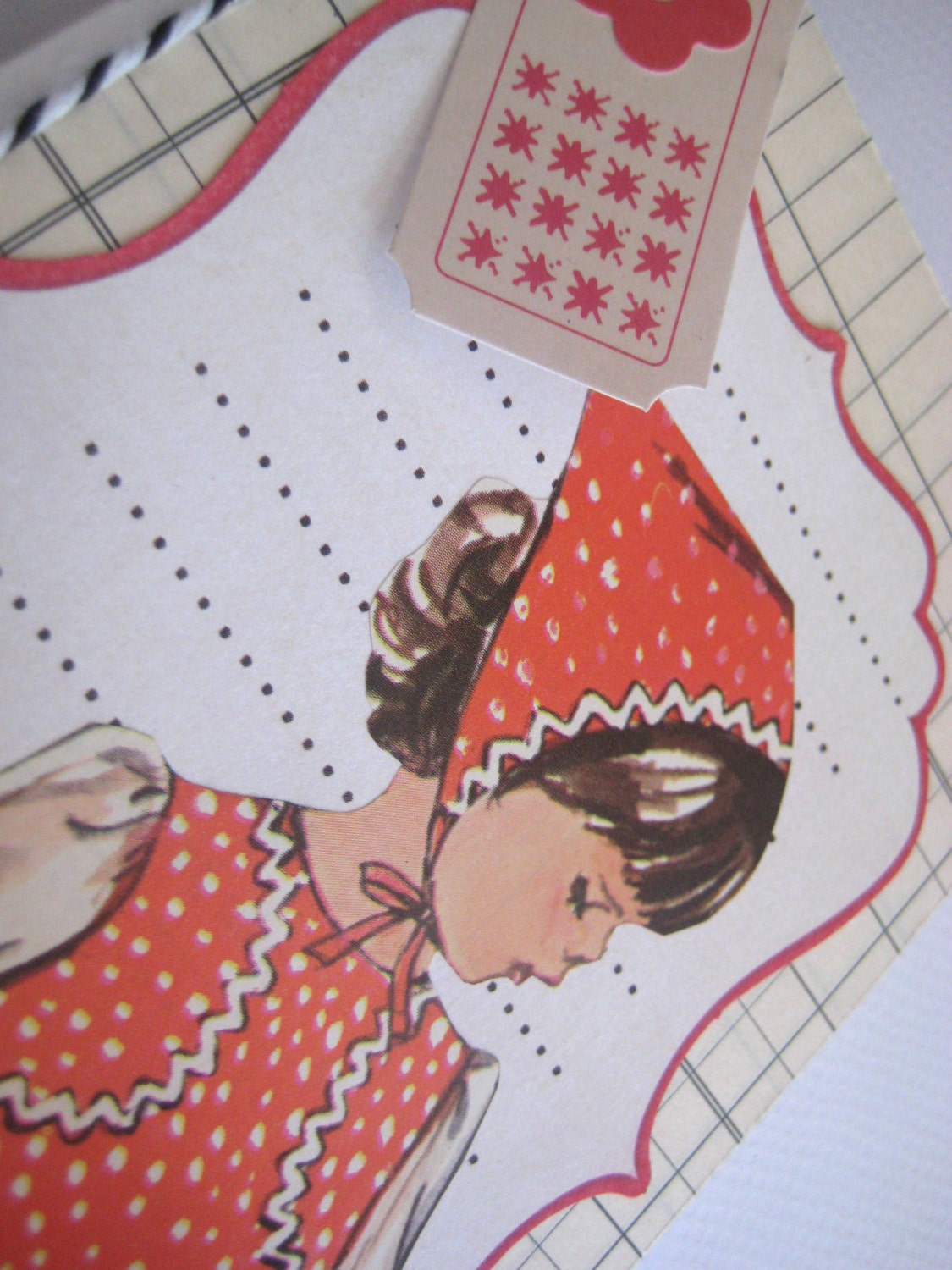 GIRL Greeting Card using Retro 1960s vintage Girl - Red Folk - Sweet Birthday Friendship Valentines Day