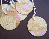 Gift Tag set of 6 - Elegant flower floral scroll print - Double layered tags