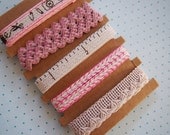 Pink and Natural Ribbon Trim set - 5 yards 4.5m total Crafting Sewing Embellishing