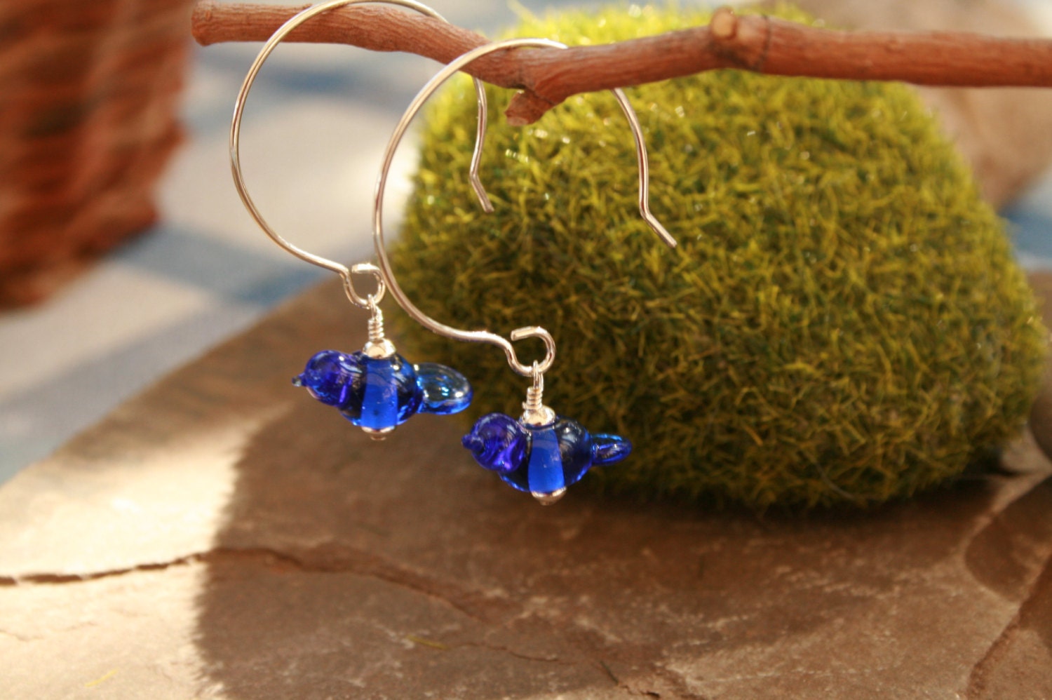 Artisan glass lampwork blue bird earrings ... Happy song of Spring ... by simply cindy