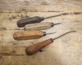 Lot of 4 Small Vintage wooden handle tools awl punch