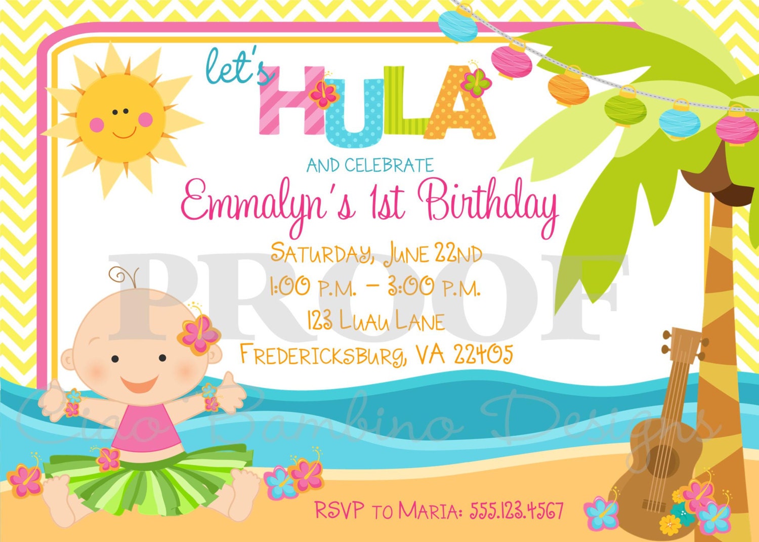 Printable Invitation - Personalized Hula Baby Invitation - I Design - You Print - for Baby Shower or Birthday