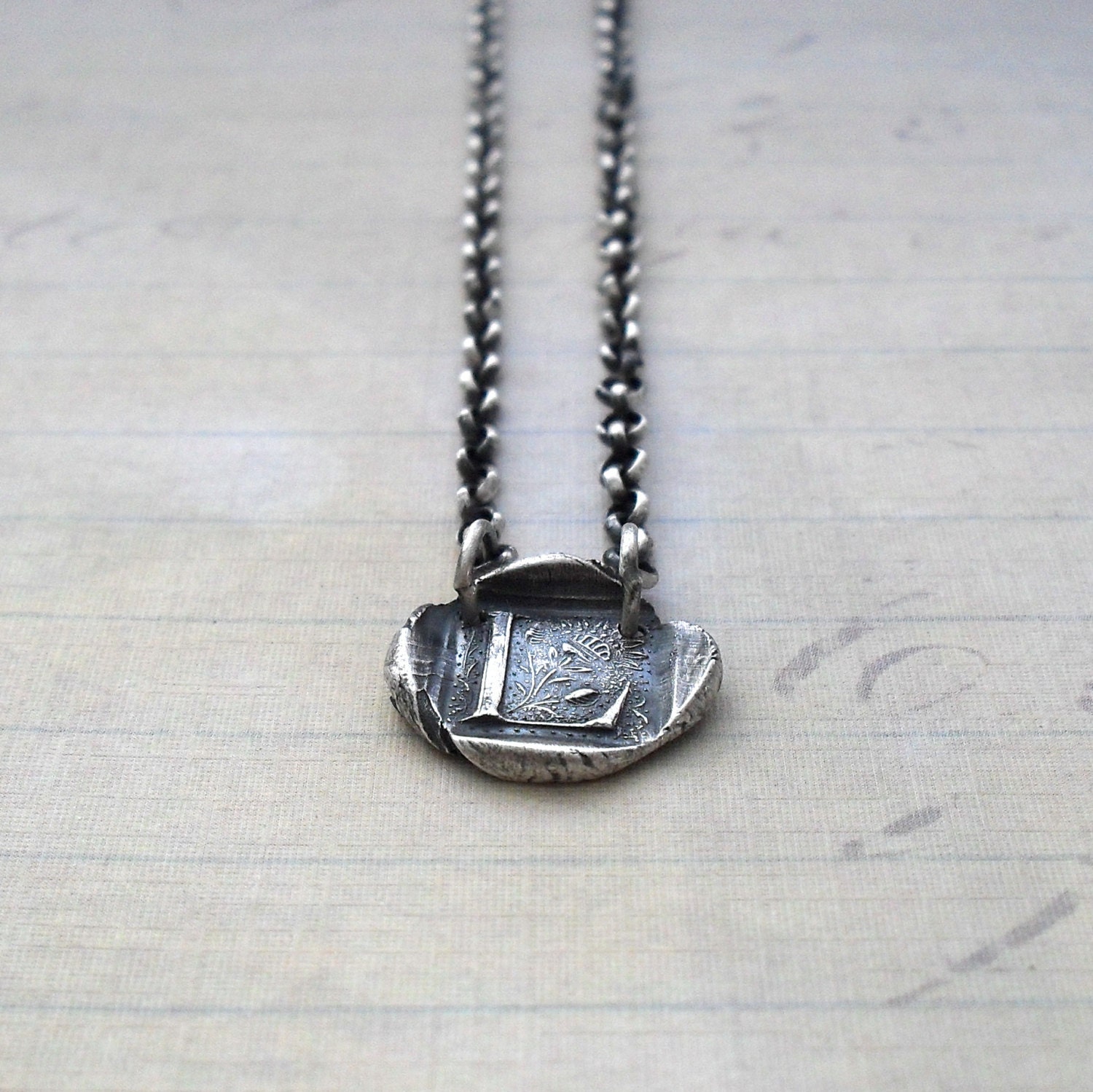Fine Silver Wax Seal Initial Necklace with Paisley on Back - Two Sided Design - MADE TO ORDER