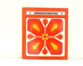 Vintage Tile Decal Sticker - Mod Orange Geometric Flower - Kitchen Bathroom Decor - NOS