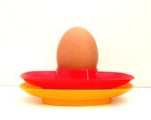 2 Vintage Egg Holder Cups - Red and Yellow Plastic Kitchenware Set