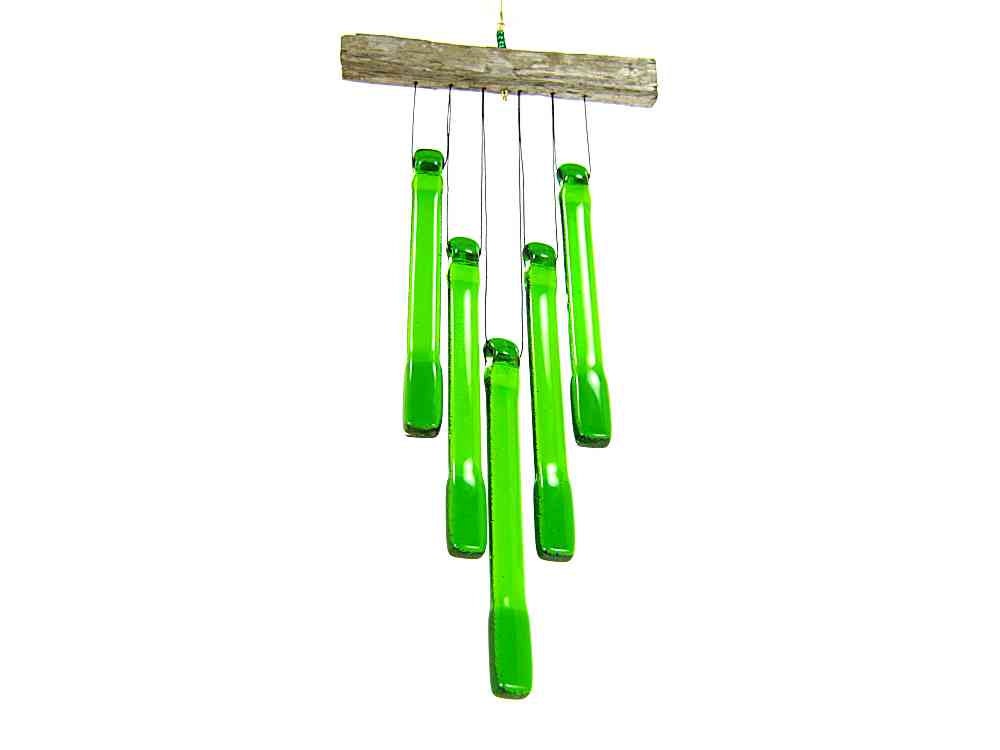 Green Glass Wind Chime with Oregon Driftwood